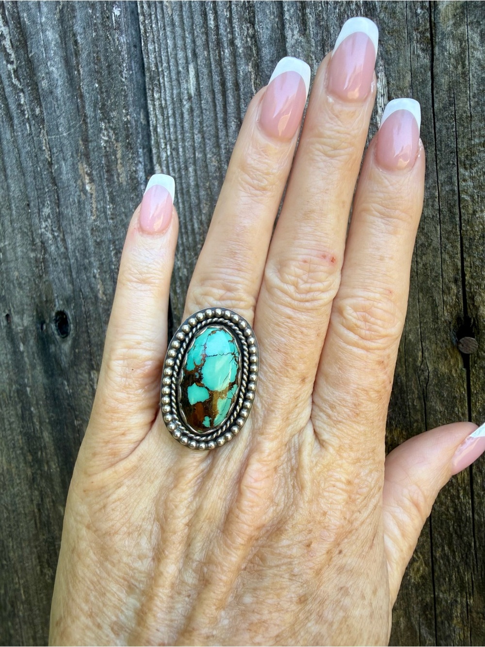 Custom High Grade Royston Turquoise Sterling Silver Ring Size 6 Silversmith Made